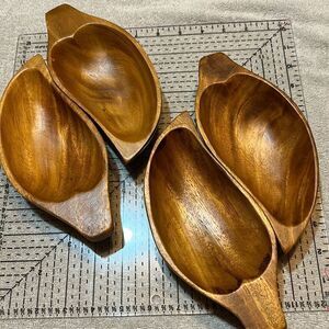 Vintage Pair of Nested Trinket Bowls Monkey Wood